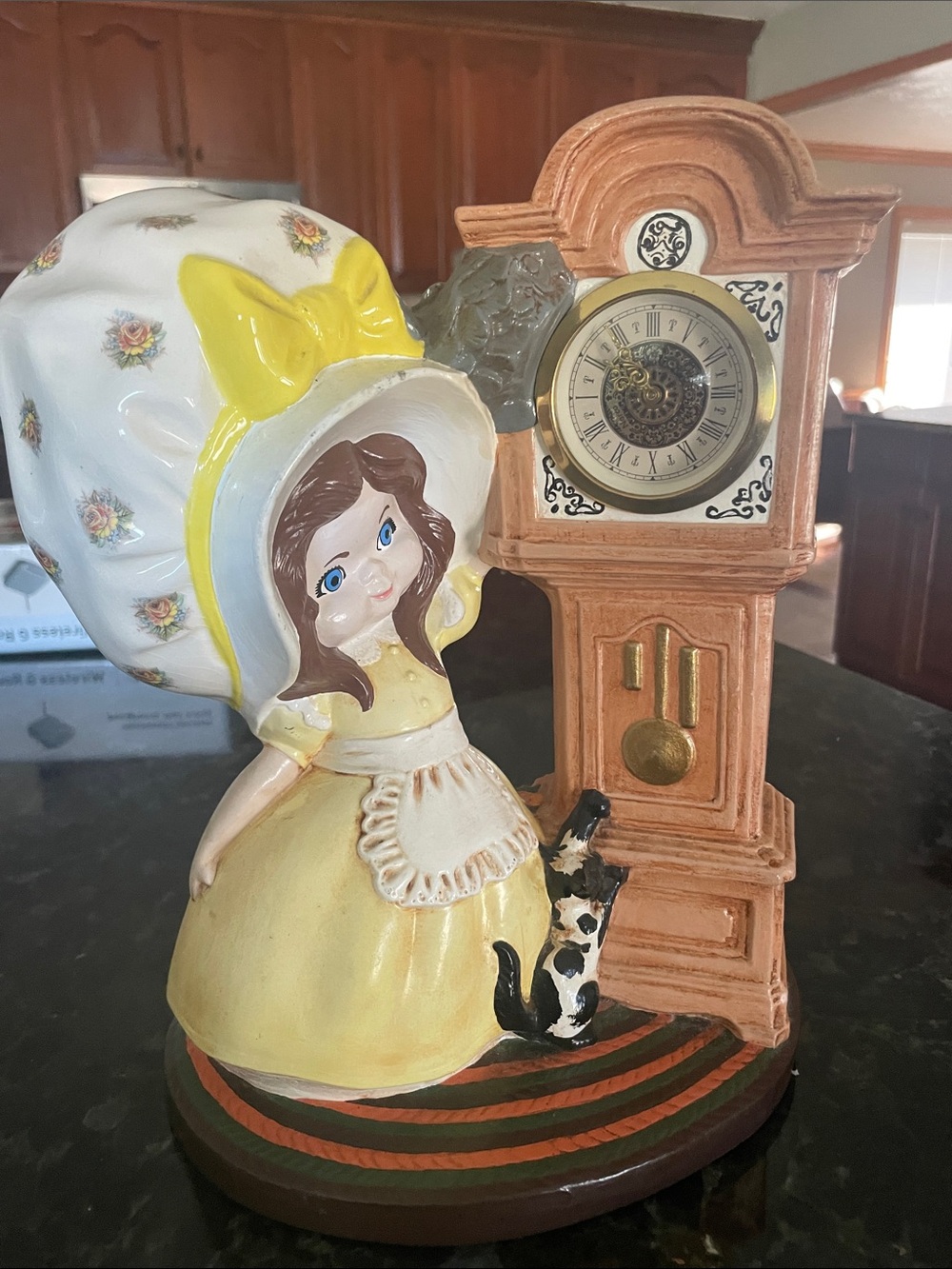 Vintage-Style Yellow Girl Figurine Wall Decor with Clock